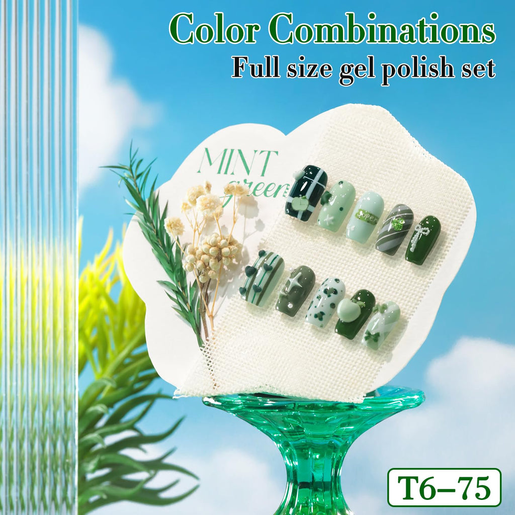 Double Rhythm 6-Pcs 15ml Gel Polish Set – Dark Mint Frost | Soak-Off Nail Kit