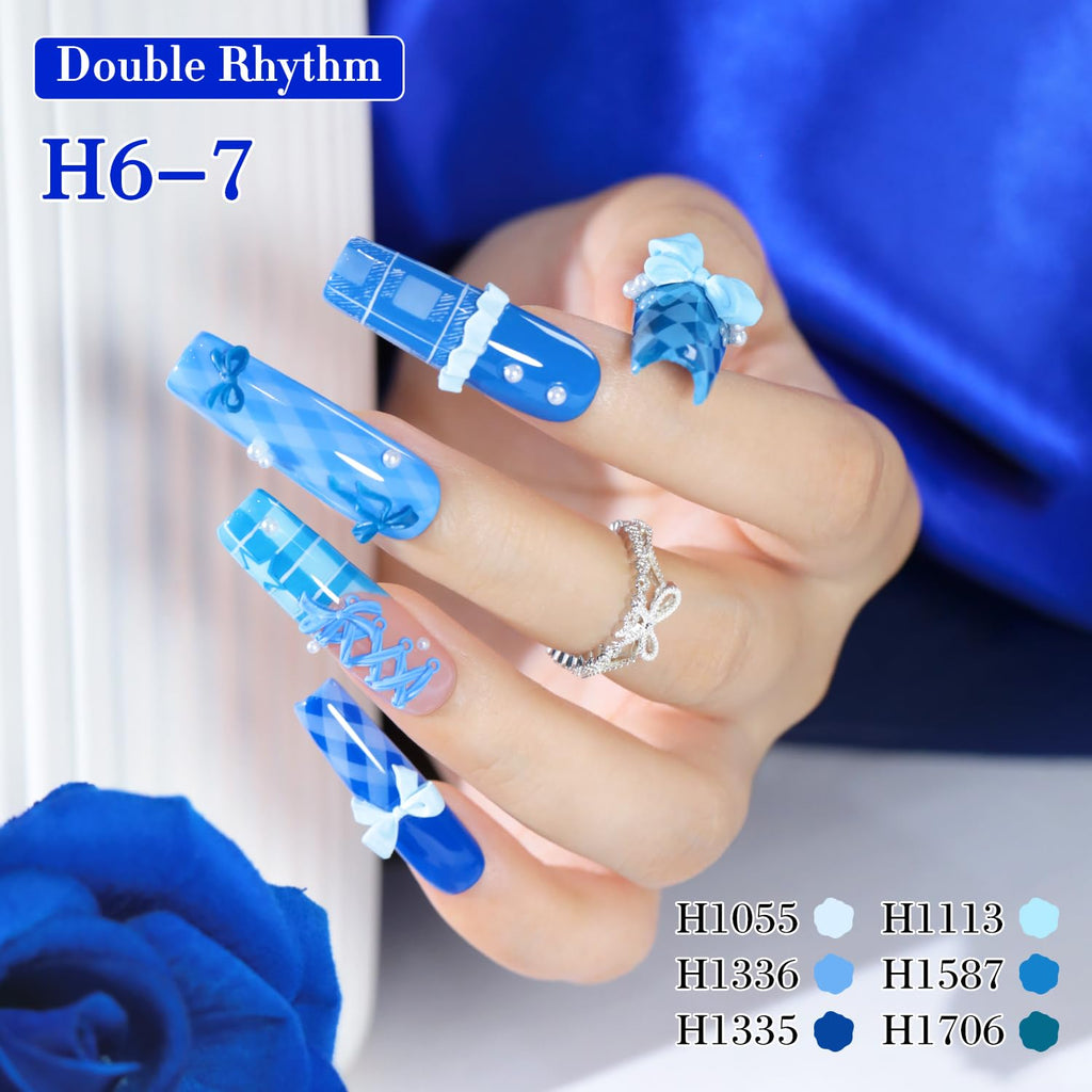 Double Rhythm 6 Pcs HEMA-FREE Gel Polish Set – 0.50 oz Each, Pastel Blue Navy, Soak-Off, DIY Manicure Kit
