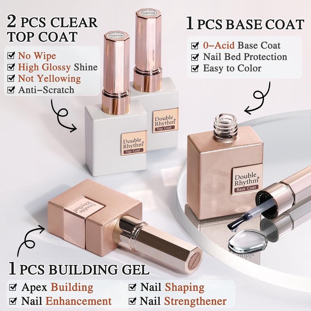 Double Rhythm 28Pcs Gel Nail Polish Set - Same Color, Same Bottle, Soak-Off Kit, Red Pink T24-4