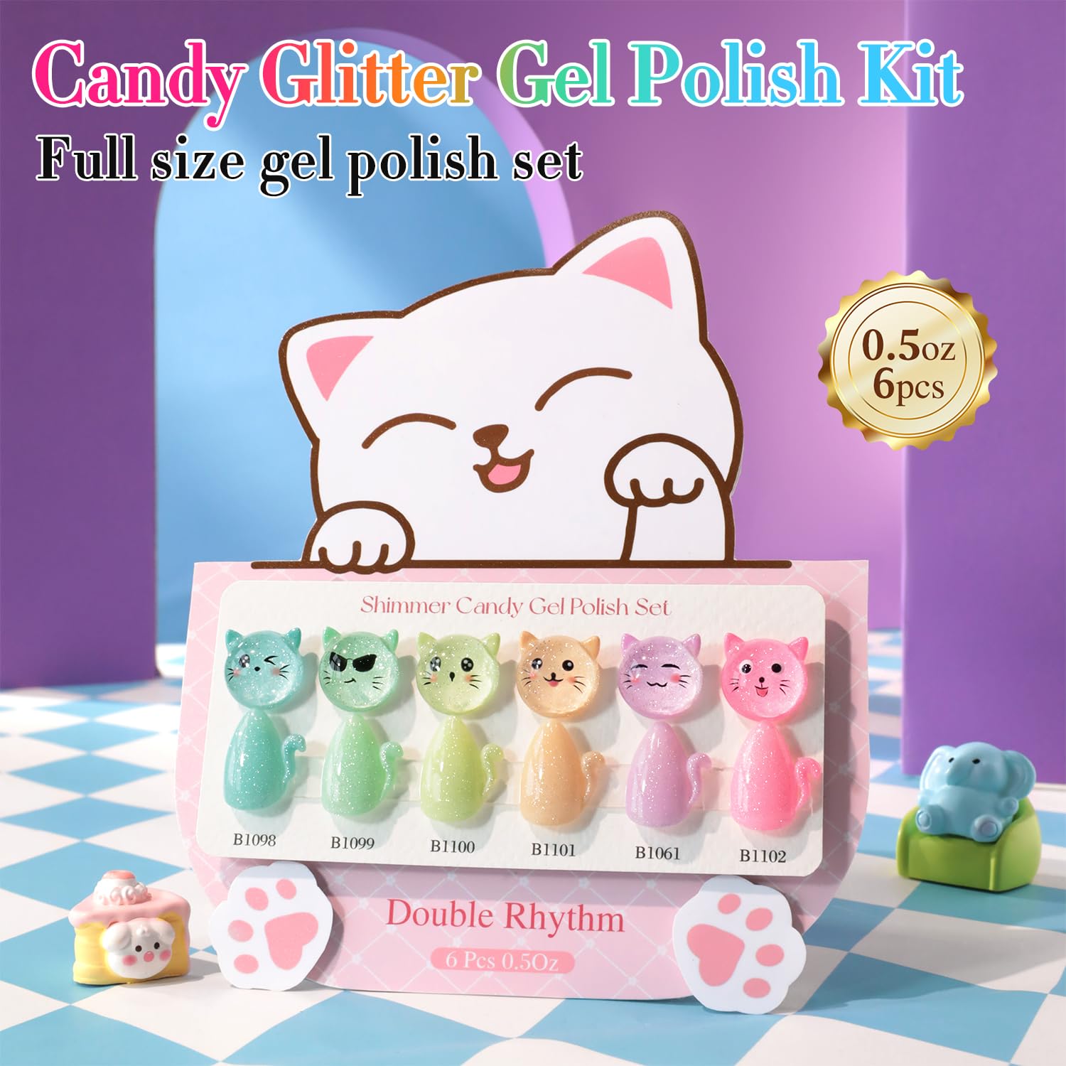 Double Rhythm Glitter Gel Polish Set – 6x 15ml Shimmer Colors (T6-87)
