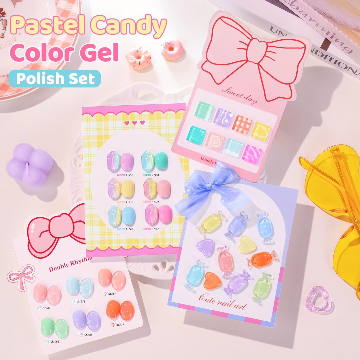 Double Rhythm 28Pcs Gel Nail Polish Set – Pastel Candy Collection T24-5 (0.5oz)