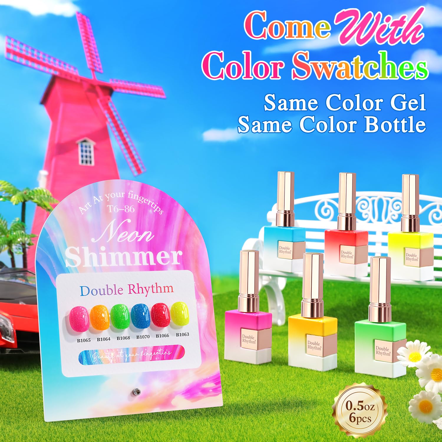 Double Rhythm 6 Pcs 15ml Glitter Gel Polish Set – Neon Shimmer Colors