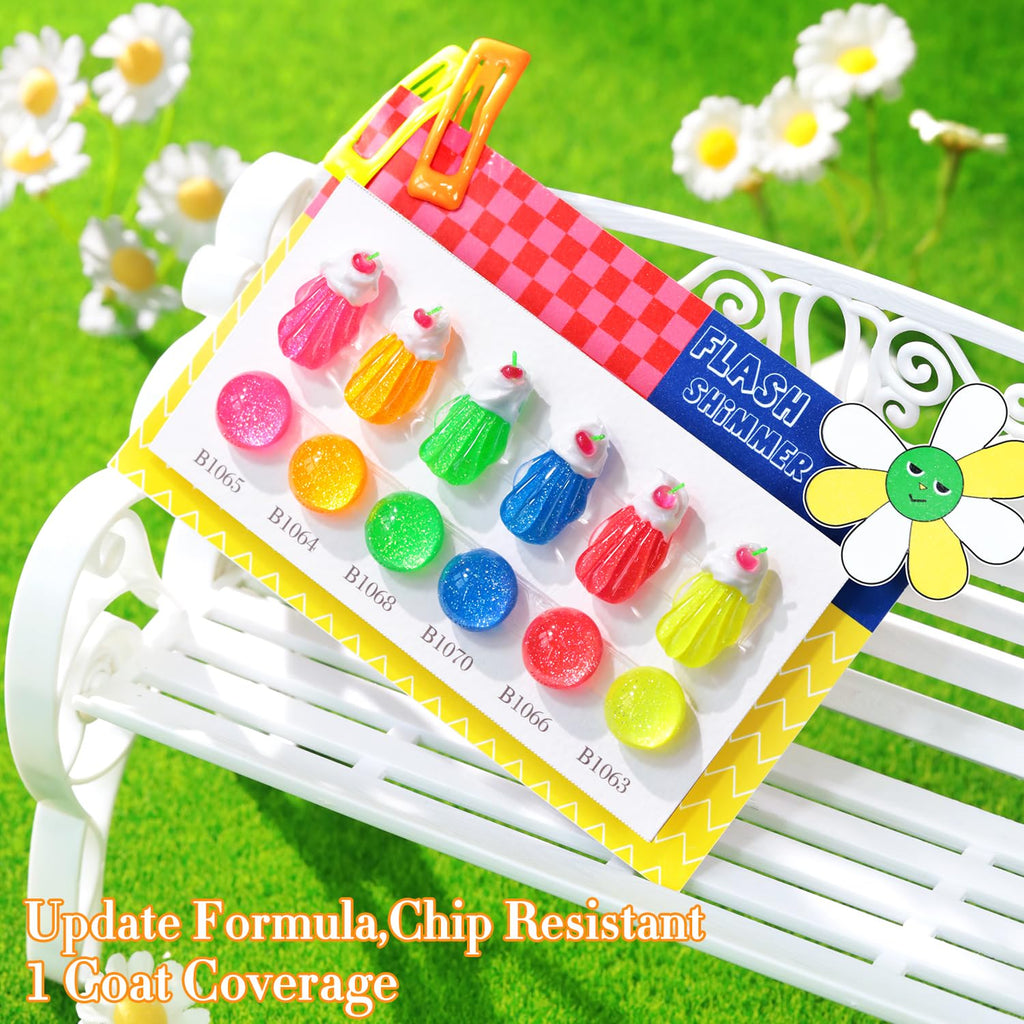 Double Rhythm 6 Pcs 15ml Glitter Gel Polish Set – Neon Shimmer Colors