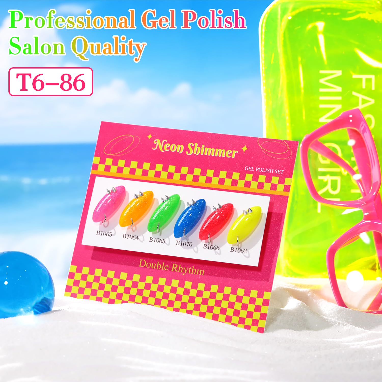 Double Rhythm 6 Pcs 15ml Glitter Gel Polish Set – Neon Shimmer Colors