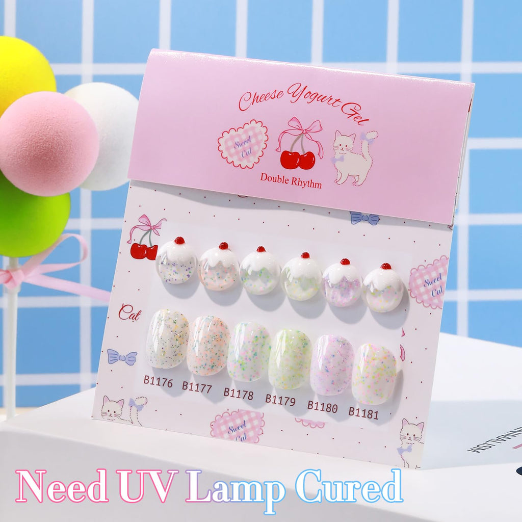 Double Rhythm Glitter Gel Polish Set (0.5 oz) – 6 Color + Display Board, 15 ml Each | Soak-Off Sparkle Gel Nail Kit