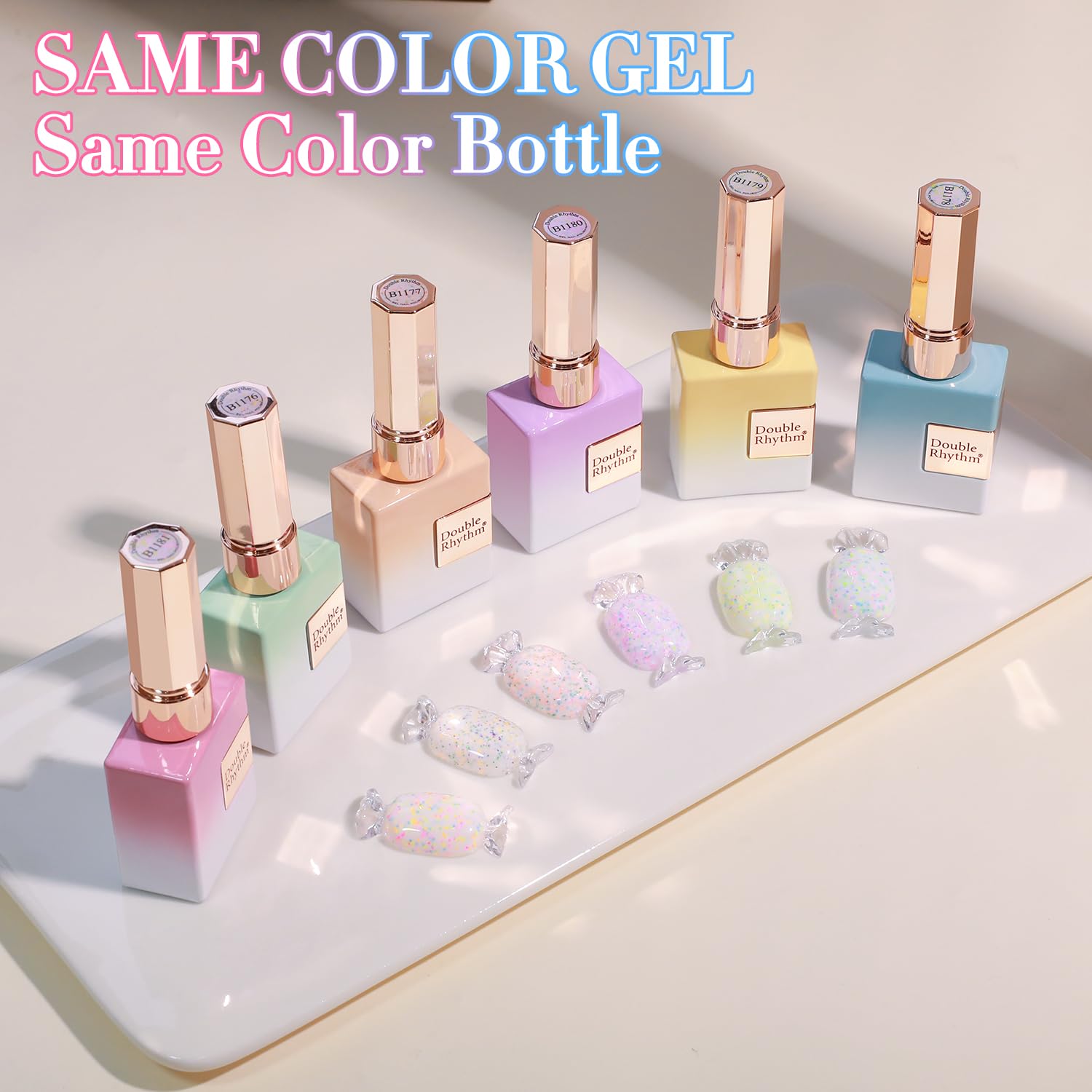Double Rhythm Glitter Gel Polish Set (0.5 oz) – 6 Color + Display Board, 15 ml Each | Soak-Off Sparkle Gel Nail Kit