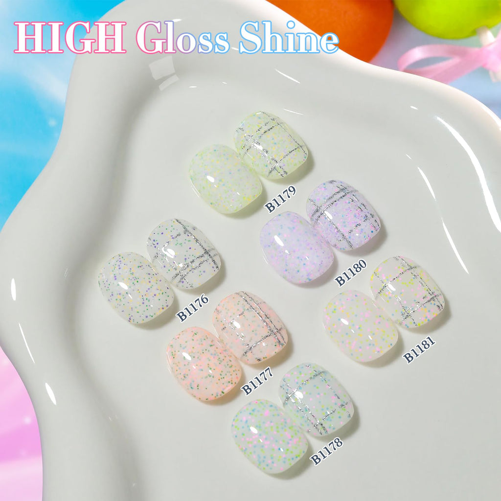 Double Rhythm Glitter Gel Polish Set (0.5 oz) – 6 Color + Display Board, 15 ml Each | Soak-Off Sparkle Gel Nail Kit