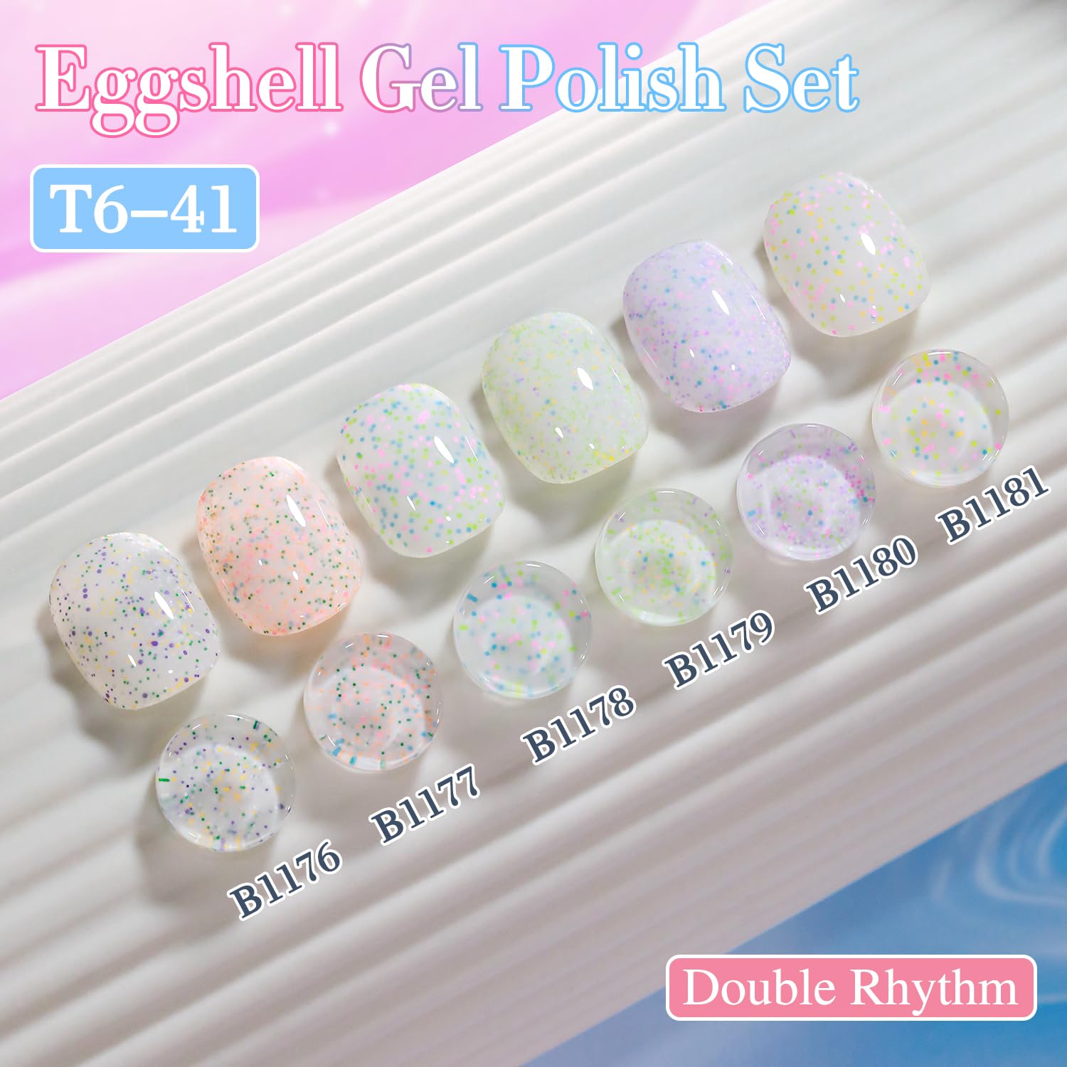 Double Rhythm Glitter Gel Polish Set (0.5 oz) – 6 Color + Display Board, 15 ml Each | Soak-Off Sparkle Gel Nail Kit