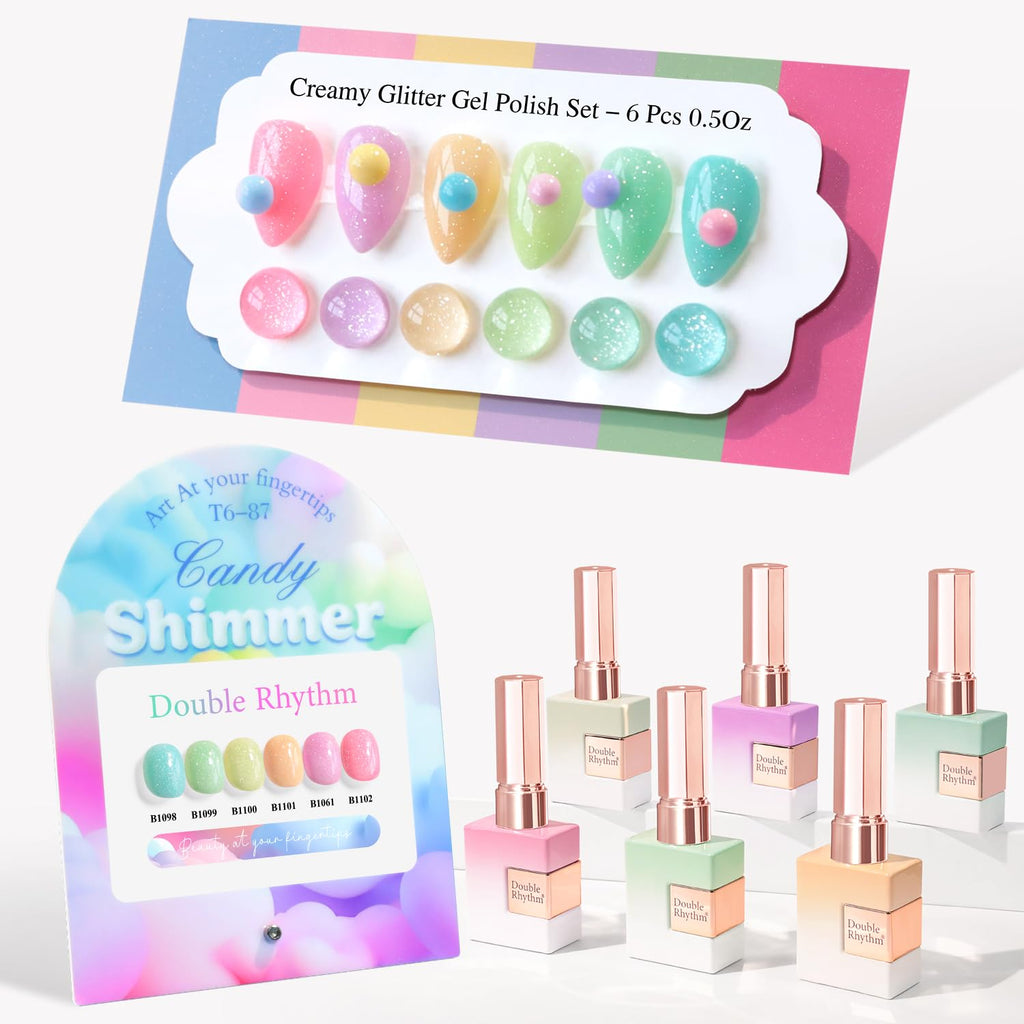 Double Rhythm Glitter Gel Polish Set – 6x 15ml Shimmer Colors (T6-87)