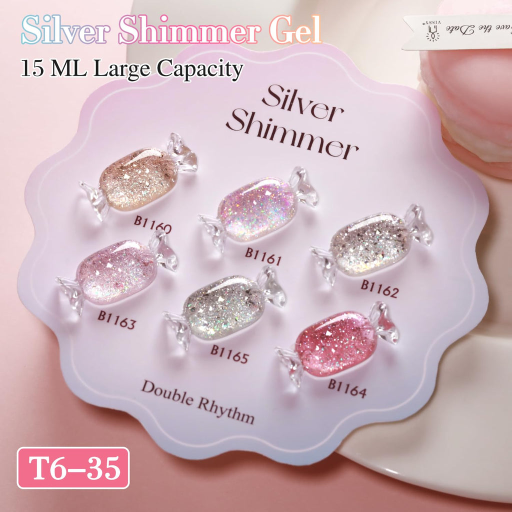 Double Rhythm 0.5 oz Glitter Gel Polish Set – 6 Colors with Display Board, 15 ml Full Size Kit