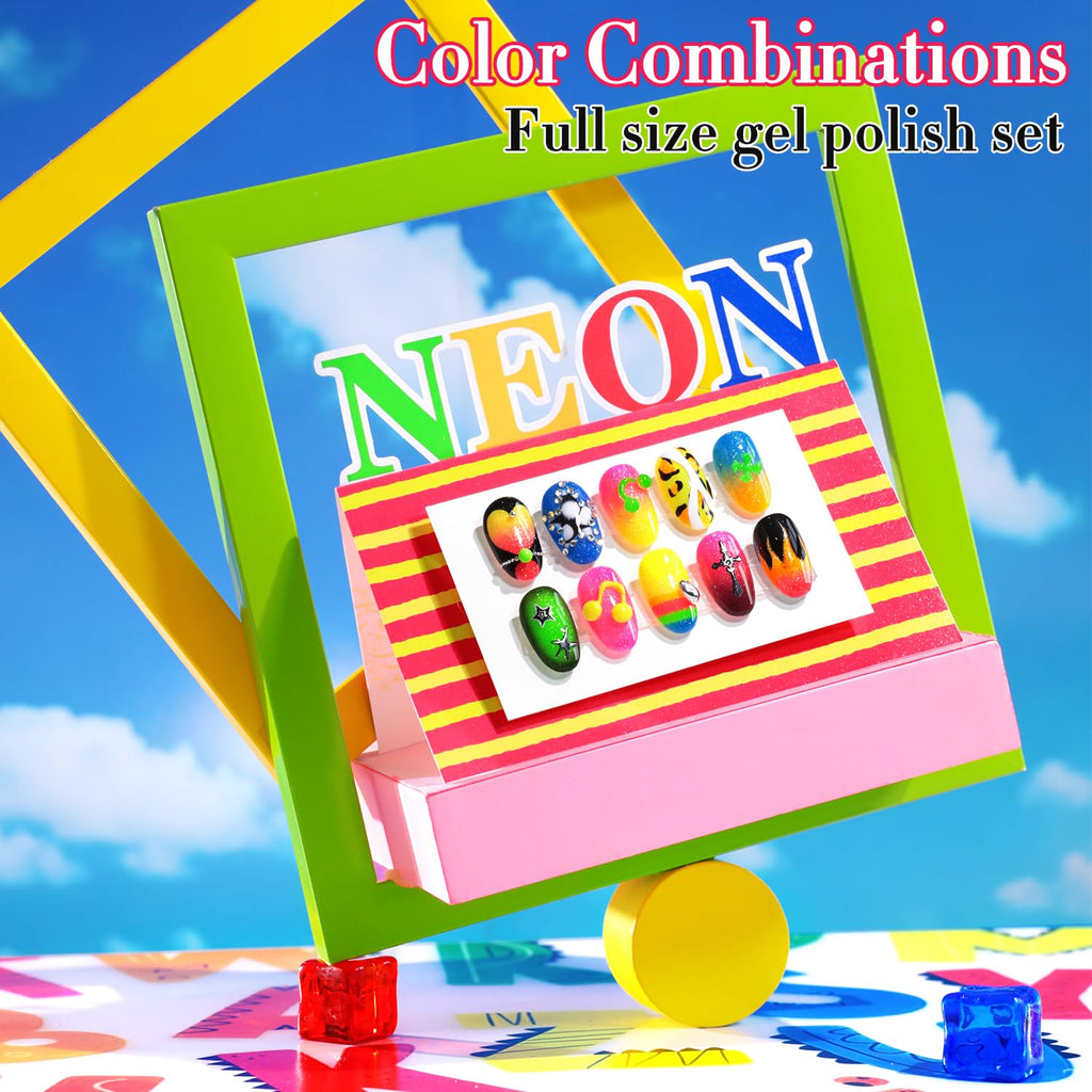 Double Rhythm 6 Pcs 15ml Glitter Gel Polish Set – Neon Shimmer Colors