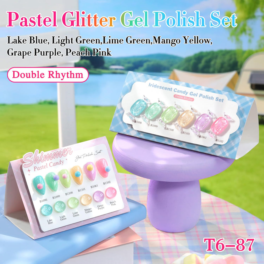 Double Rhythm Glitter Gel Polish Set – 6x 15ml Shimmer Colors (T6-87)