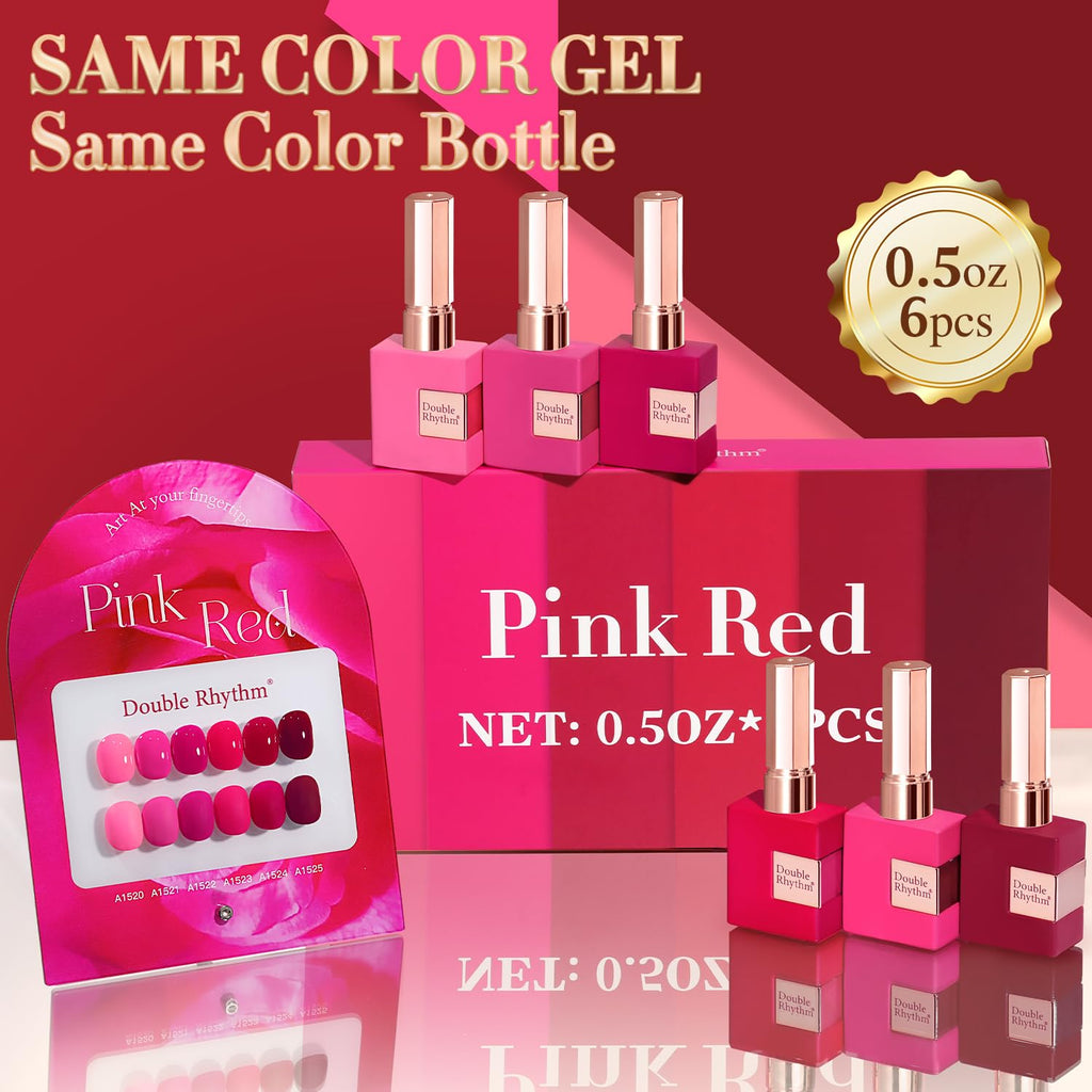 Double Rhythm 6-Pcs 15ml Gel Polish Set: Neon Pink, Purple, Burgundy, Red