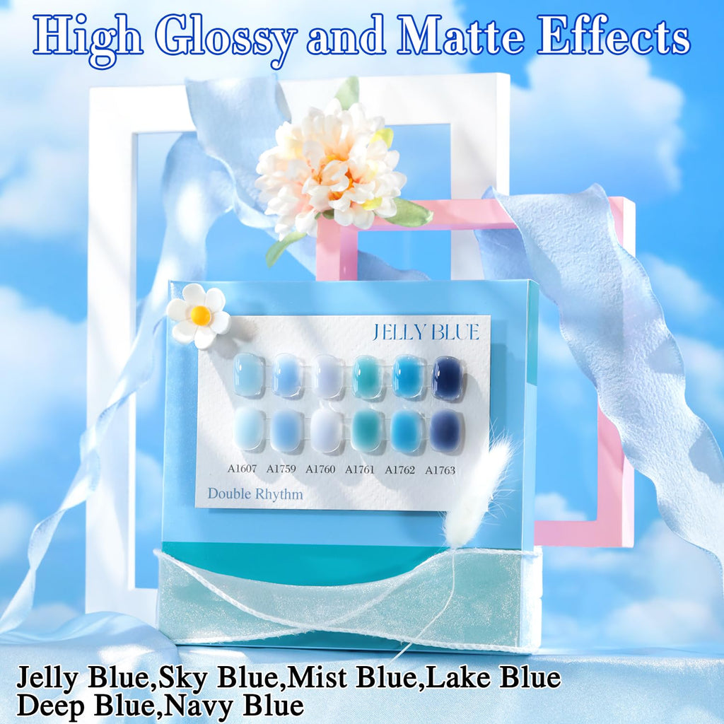 Double Rhythm 6 Pcs 15 ml Gel Polish Set – Navy Jelly Blue Navy-T6-82 | Soak-Off, DIY Manicure