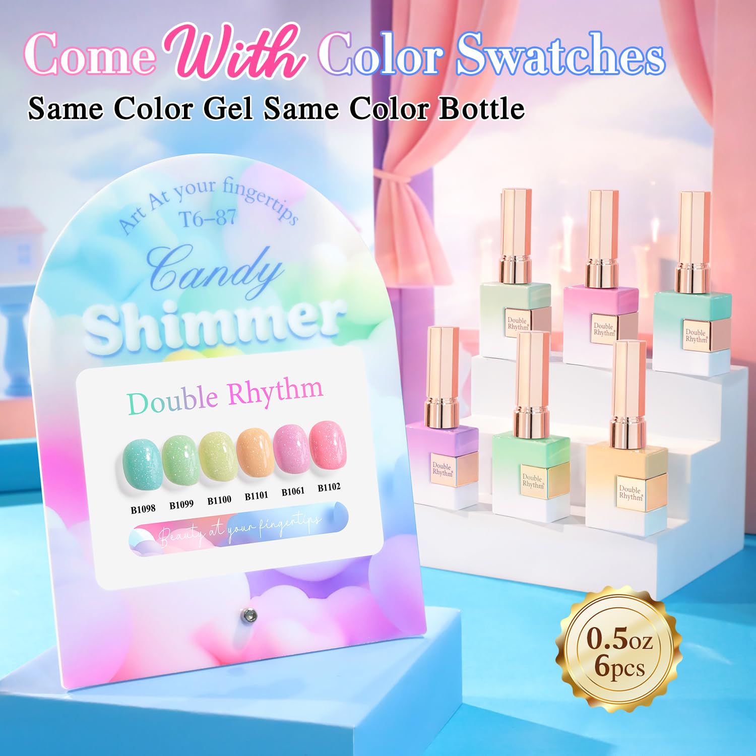 Double Rhythm Glitter Gel Polish Set – 6x 15ml Shimmer Colors (T6-87)