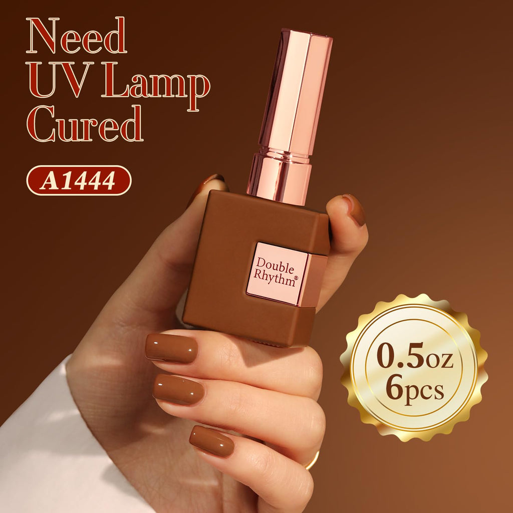 Double Rhythm 6 Pcs Gel Polish Set – 15ml, Soak Off, Same Color For Home Manicure (Coffee Brown to Pink)