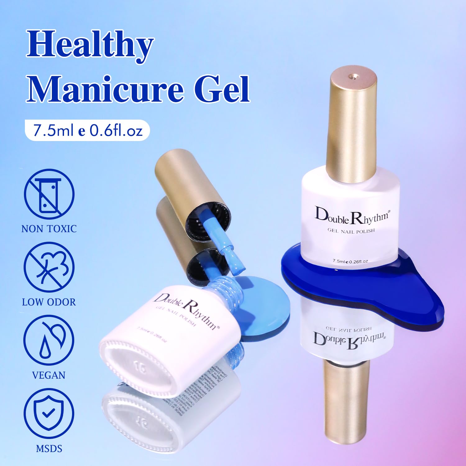 Double Rhythm Gel Polish Set of 6 – Blue Tones and White Gold Glitter Starter Kit