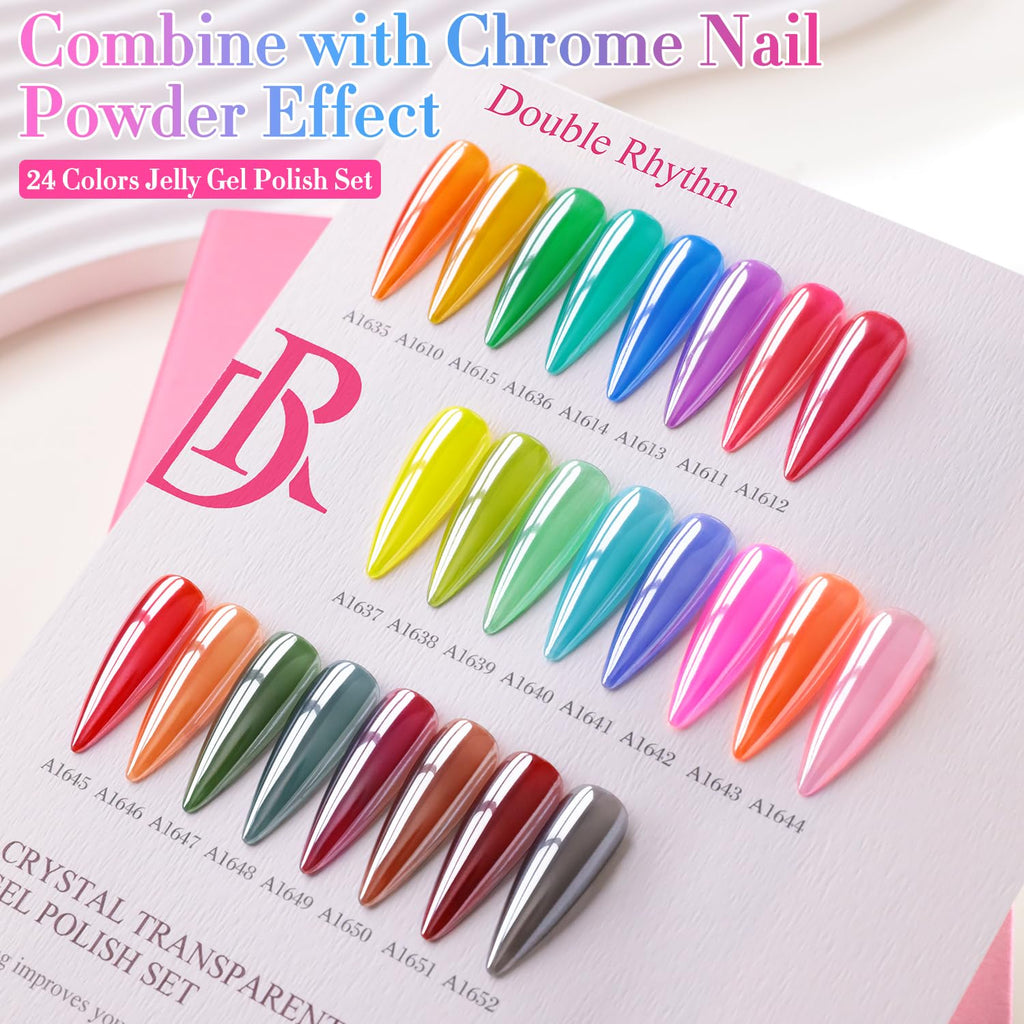 Double Rhythm 28Pcs Gel Nail Polish Set – Neon Jelly Sheer Collection, 0.5oz Bottles