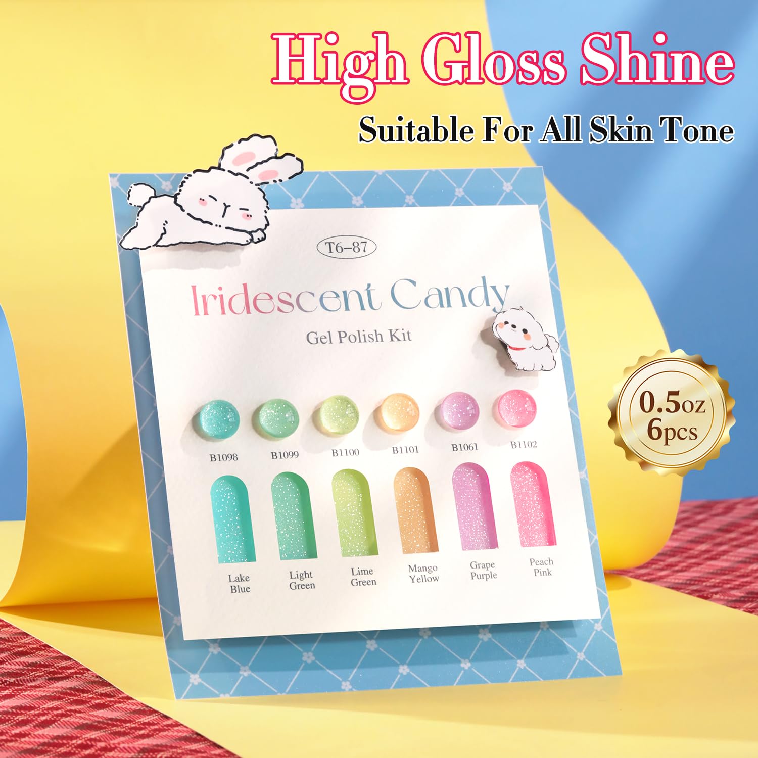 Double Rhythm Glitter Gel Polish Set – 6x 15ml Shimmer Colors (T6-87)