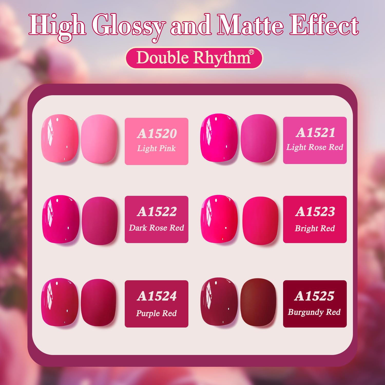 Double Rhythm 6-Pcs 15ml Gel Polish Set: Neon Pink, Purple, Burgundy, Red