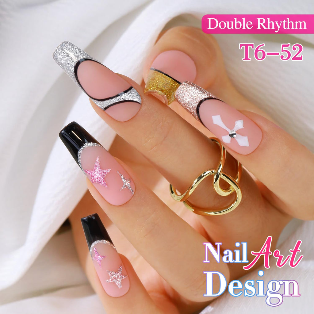Double Rhythm 6 Pcs Gel Liner Polish Kit – 15ml Chrome Metallic Glitter Soak-Off Gel, Gold Silver Black White