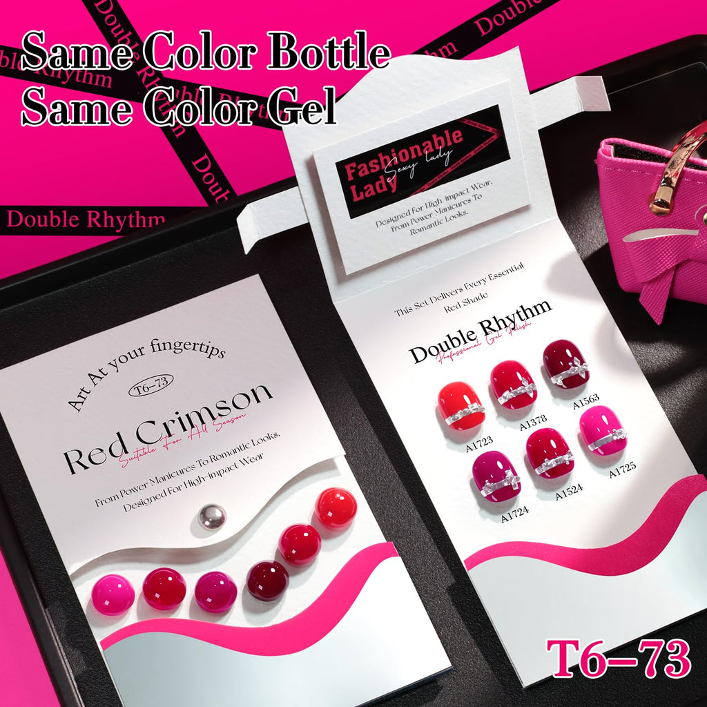 Double Rhythm 6 Pcs Gel Polish Set 15ml – Burgundy Cherry Rose Purple (T6-73) | Soak Off UV/LED Gel Nail Polish Kit