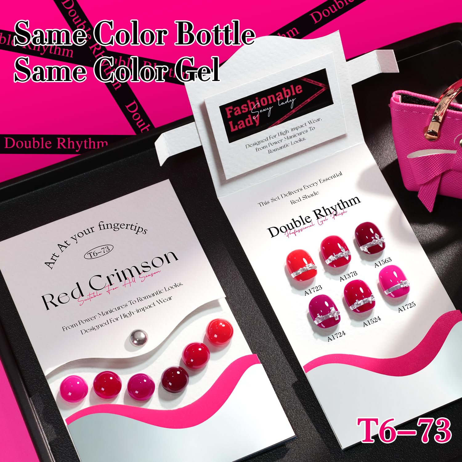 Double Rhythm 6 Pcs Gel Polish Set 15ml – Burgundy Cherry Rose Purple (T6-73) | Soak Off UV/LED Gel Nail Polish Kit