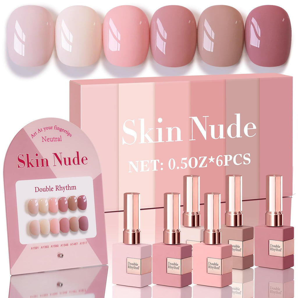 Double Rhythm 6 Pcs 15ML Gel Polish Set — Same Color, Same Bottle, Soak Off (Light/Dark/Nude/Pink/Beige-T6-17)