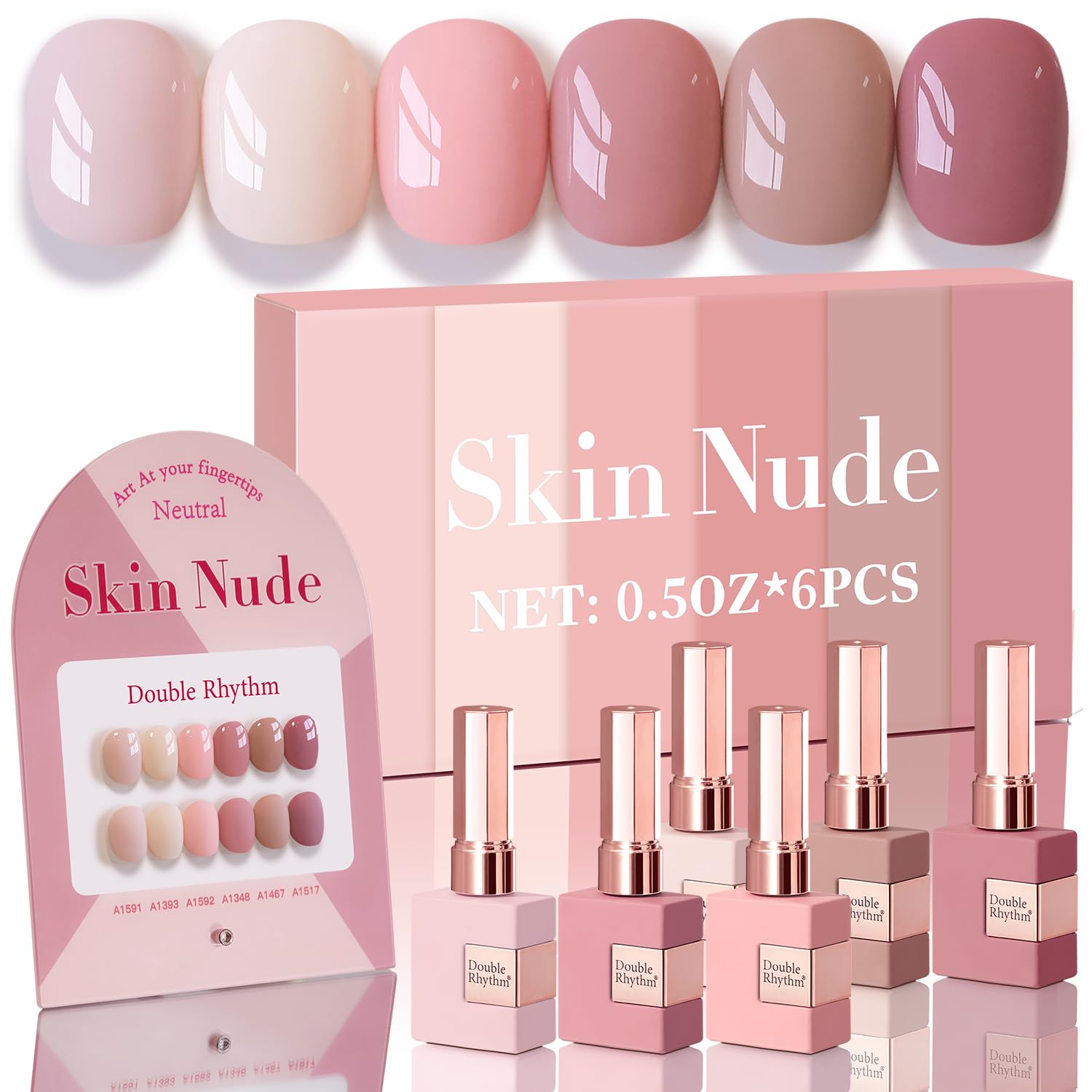 Double Rhythm 6 Pcs 15ML Gel Polish Set — Same Color, Same Bottle, Soak Off (Light/Dark/Nude/Pink/Beige-T6-17)