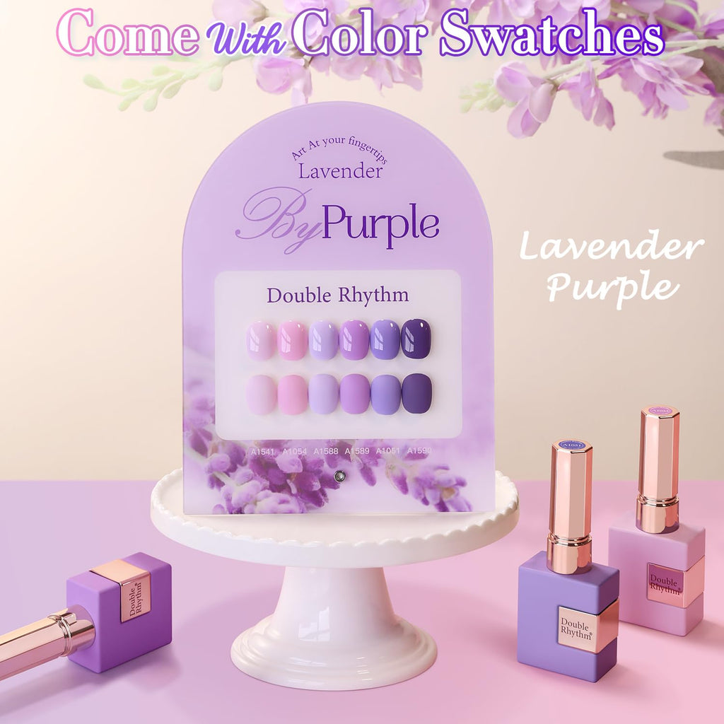 Double Rhythm 6 Pcs 15ml Gel Polish Set – Same Color Soak-Off Kit for Nails (Light to Dark Purple)