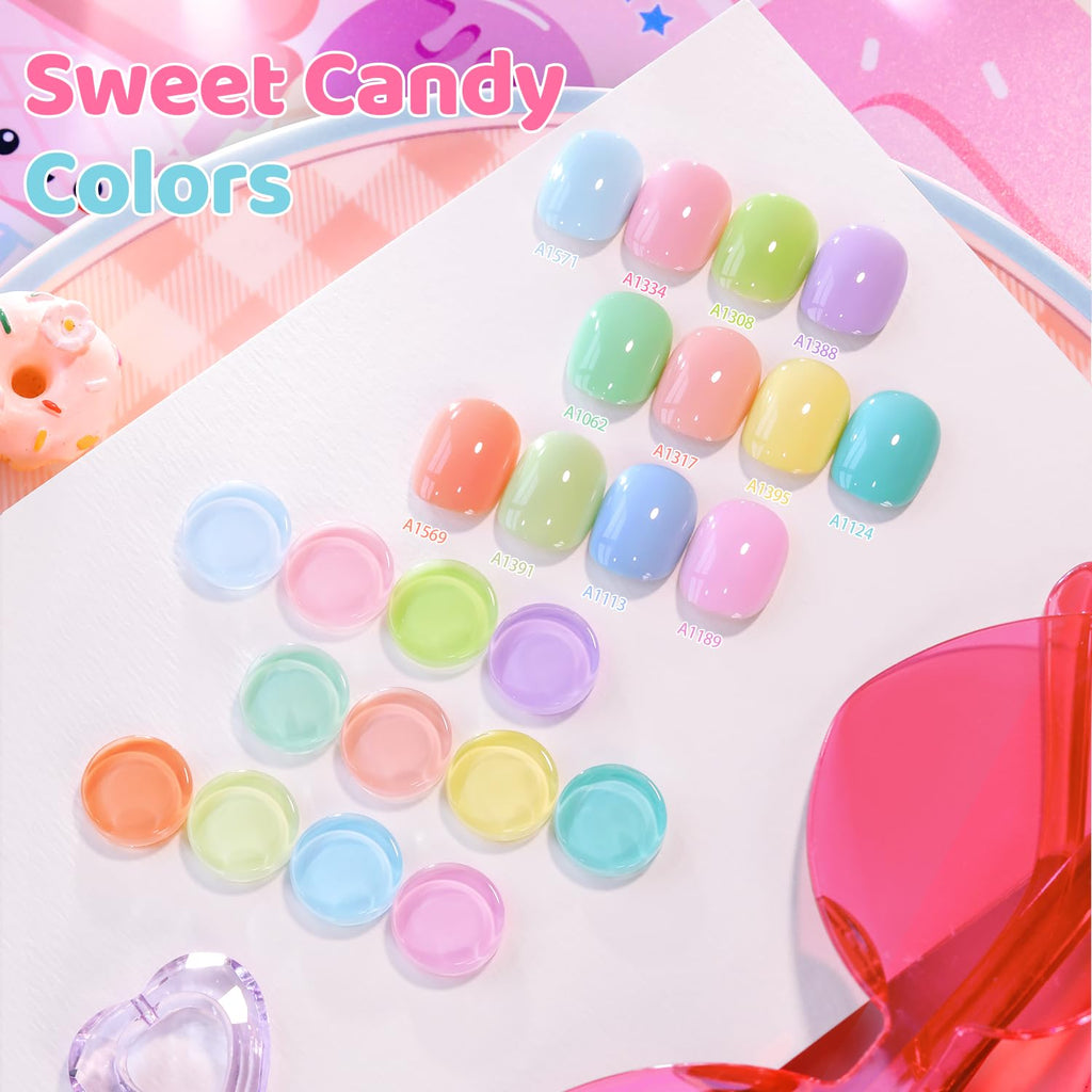 Double Rhythm 28Pcs Gel Nail Polish Set – Pastel Candy Collection T24-5 (0.5oz)