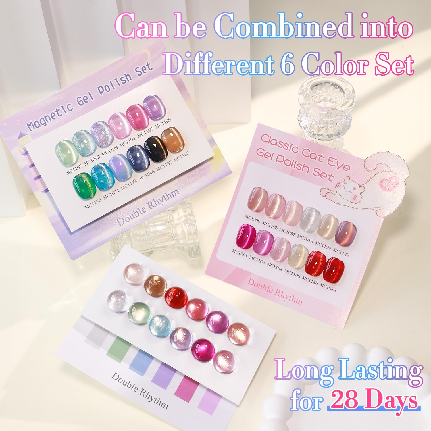 Double Rhythm 28Pcs Cat Eye Gel Nail Polish Set — 0.5oz Magnetic, Soak-Off Kit for Home Manicure