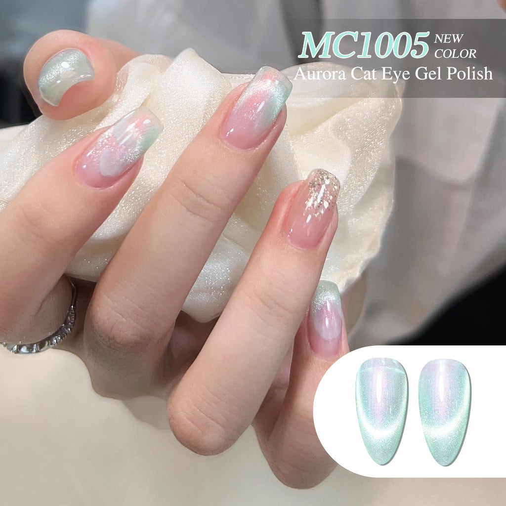 Double Rhythm Cat Eye Gel Polish Set – 6 Colors with Magnetic Holographic Finish