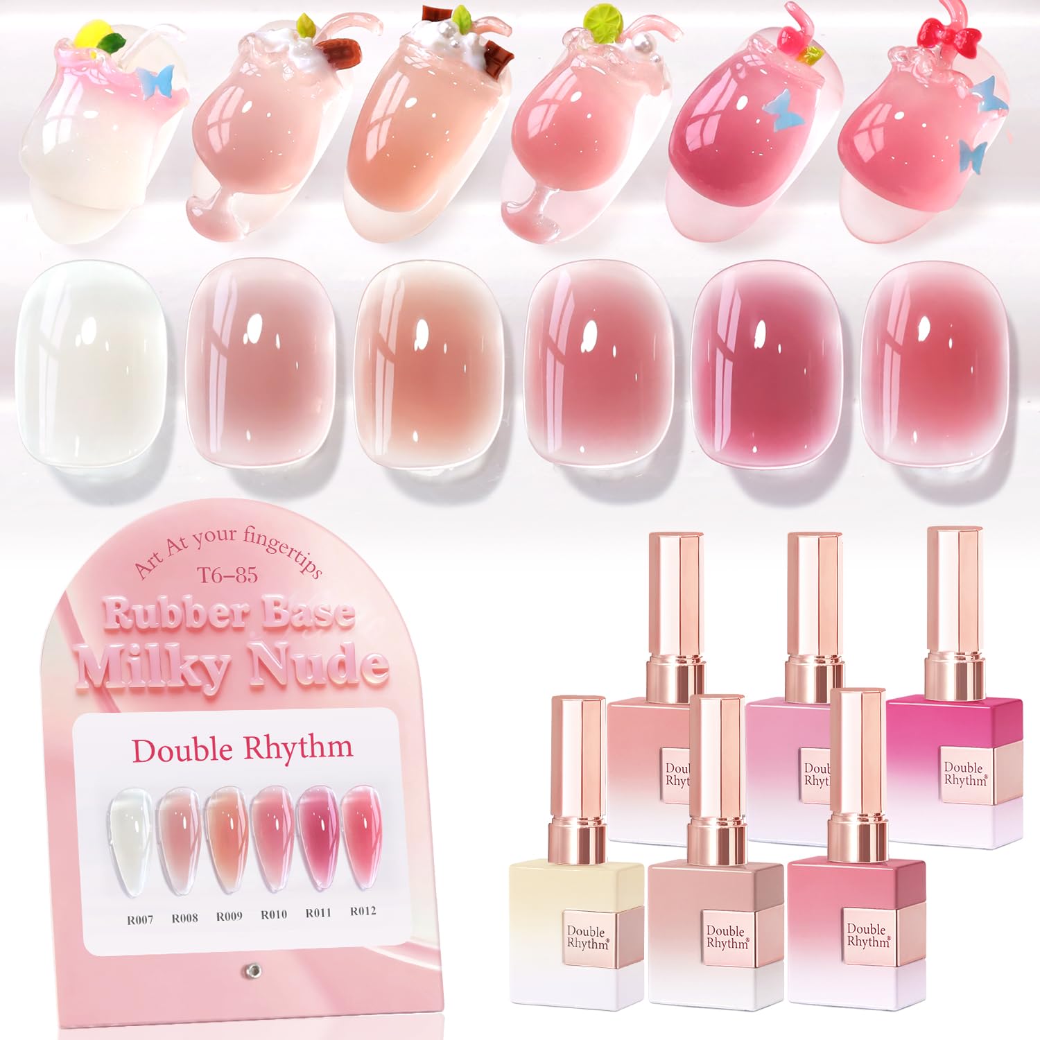 Double Rhythm 6-Piece 15ml Gel Polish Set – Same Color, Soak-Off, Milky Nude Pink Rose Purple (T6-85)