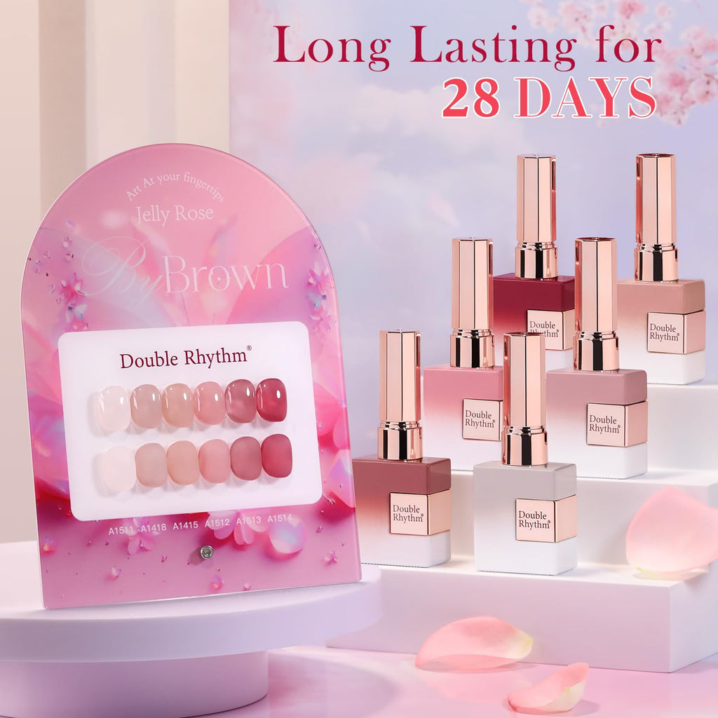 Double Rhythm 6 Pcs 15ml Gel Polish Set – Soak-Off, Jelly Translucent Rose Pink & Burgundy Red (T6-2)