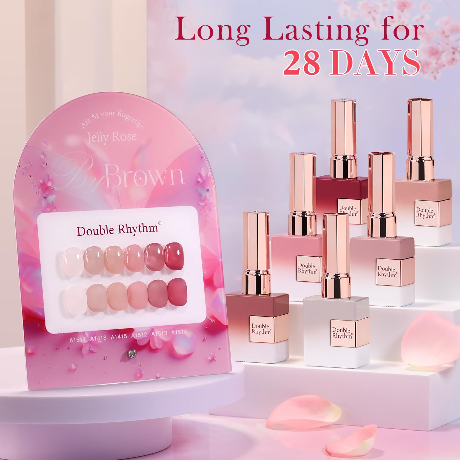 Double Rhythm 6 Pcs 15ml Gel Polish Set – Soak-Off, Jelly Translucent Rose Pink & Burgundy Red (T6-2)