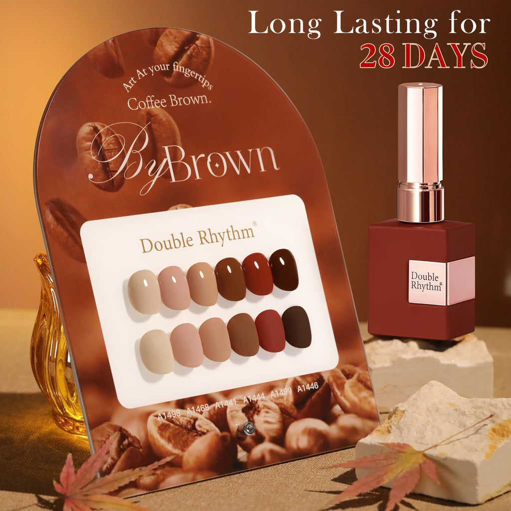 Double Rhythm 6 Pcs Gel Polish Set – 15ml, Soak Off, Same Color For Home Manicure (Coffee Brown to Pink)