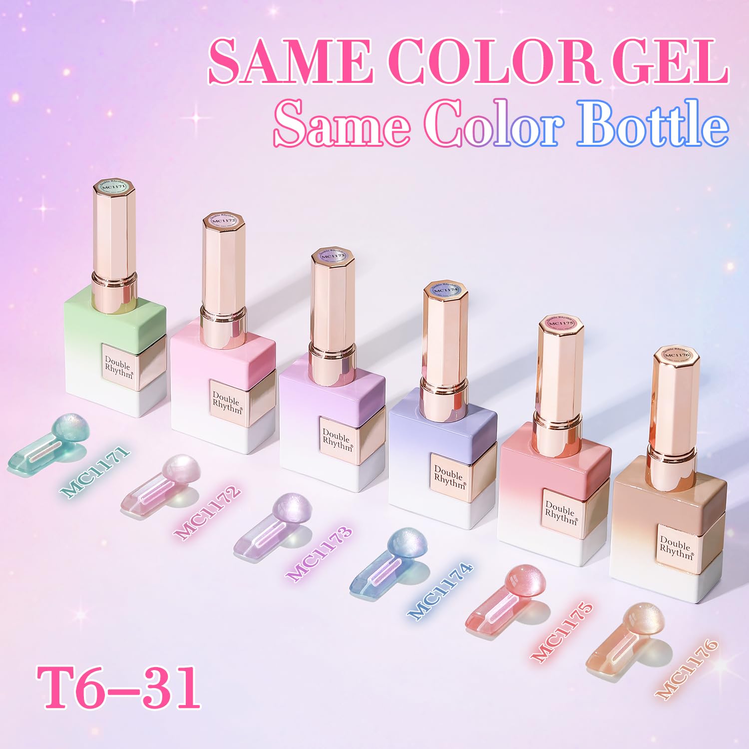 Double Rhythm Cat Eye Gel Nail Polish Set — Mermaid Pink Rose T6-31 (6x0.5 oz) Magnetic Glitter