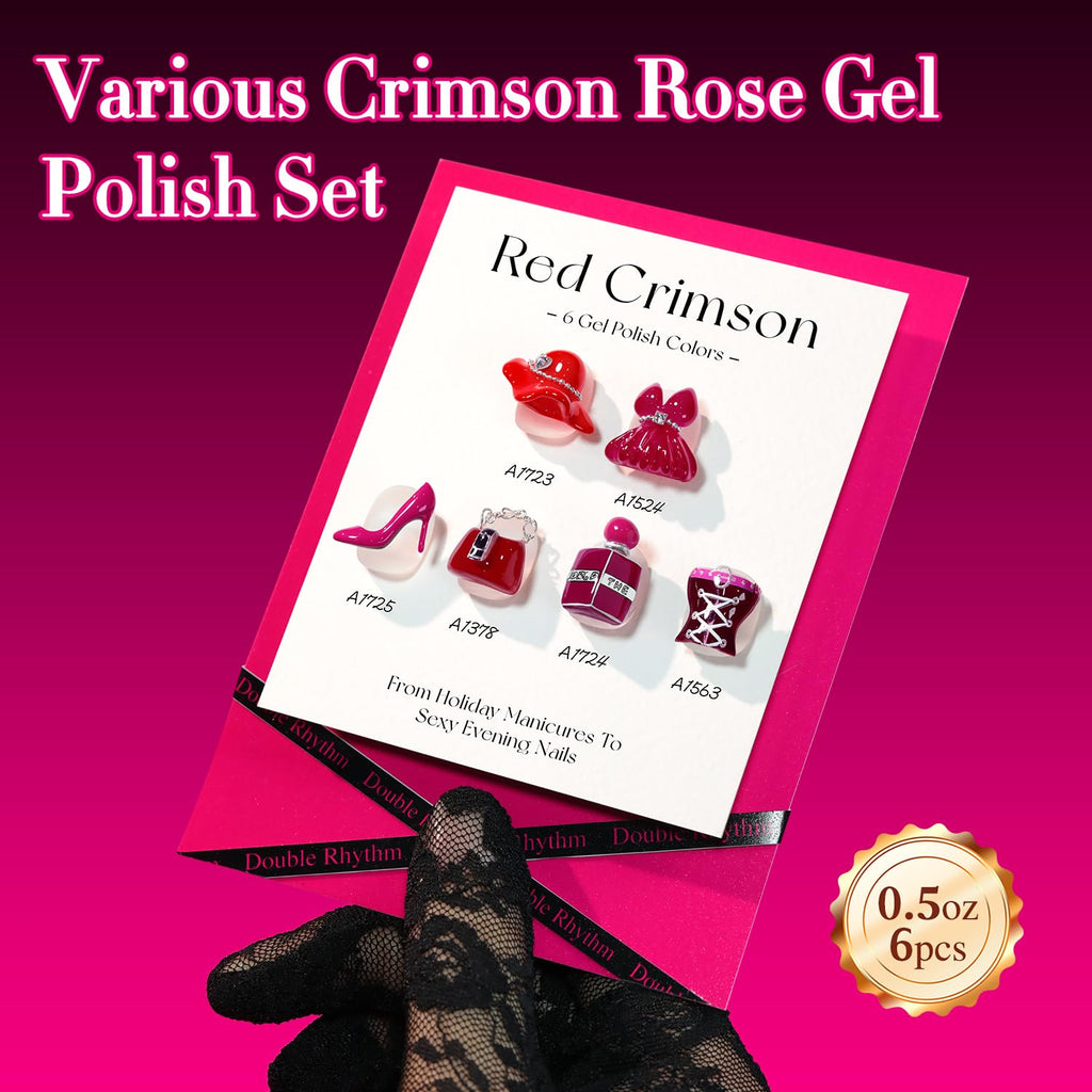 Double Rhythm 6 Pcs Gel Polish Set 15ml – Burgundy Cherry Rose Purple (T6-73) | Soak Off UV/LED Gel Nail Polish Kit