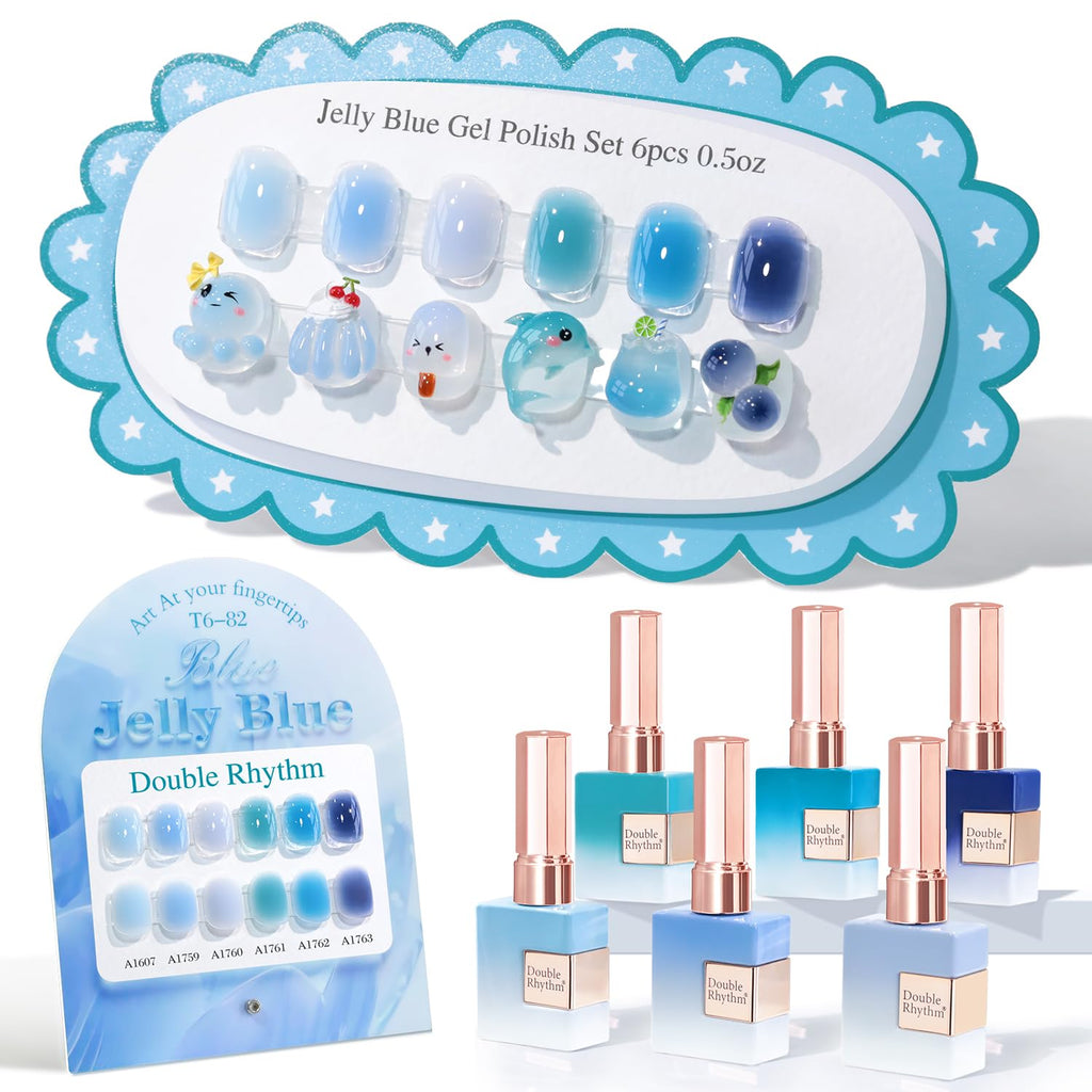 Double Rhythm 6 Pcs 15 ml Gel Polish Set – Navy Jelly Blue Navy-T6-82 | Soak-Off, DIY Manicure