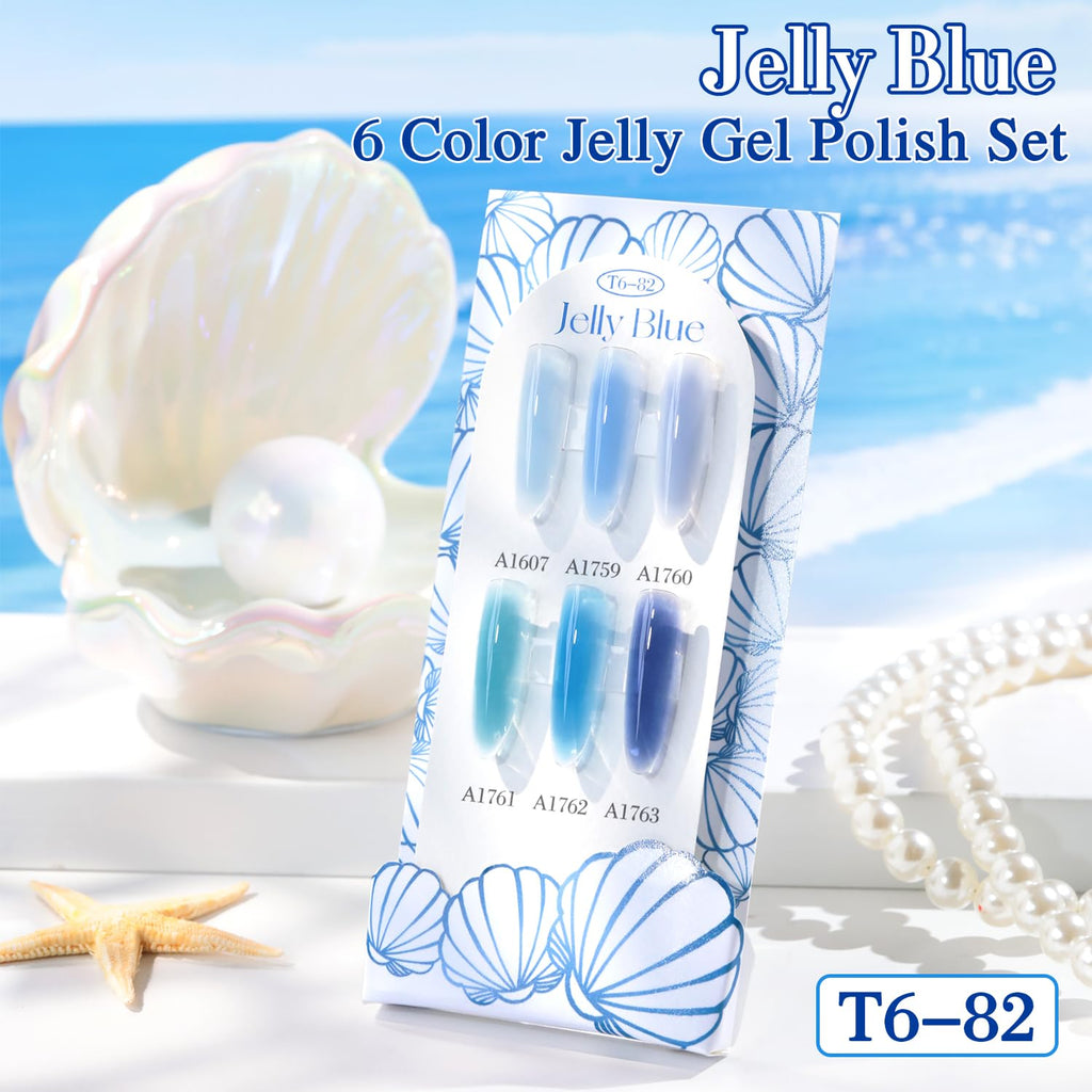 Double Rhythm 6 Pcs 15 ml Gel Polish Set – Navy Jelly Blue Navy-T6-82 | Soak-Off, DIY Manicure