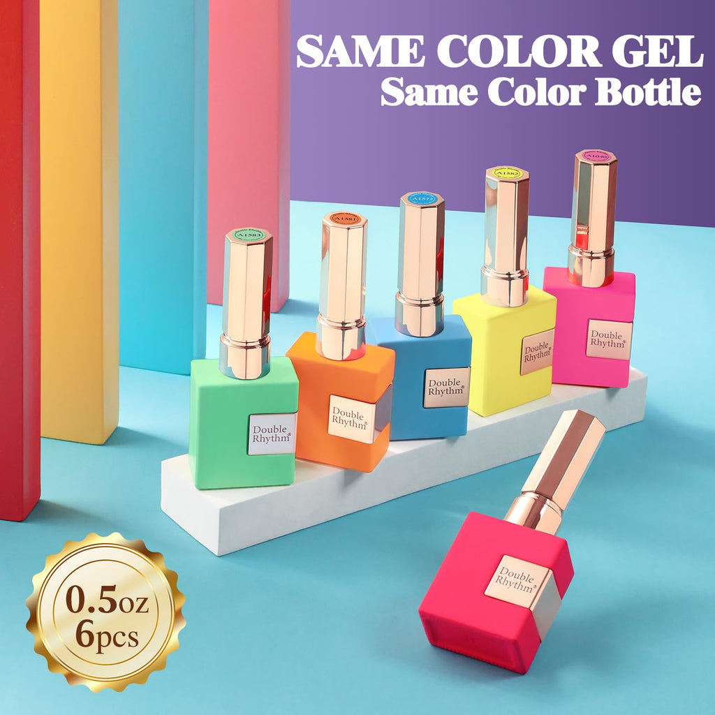 Double Rhythm 6 Pcs Gel Polish Set, 15ml Each – Pastel Colors, Soak-Off, DIY Nail Art Kit
