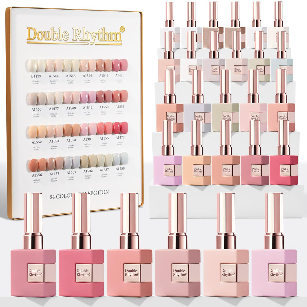 Double Rhythm 28Pcs 0.5Oz Gel Nail Polish Set – Nude Pink Collection T24-3 (Same Color, Soak Off)
