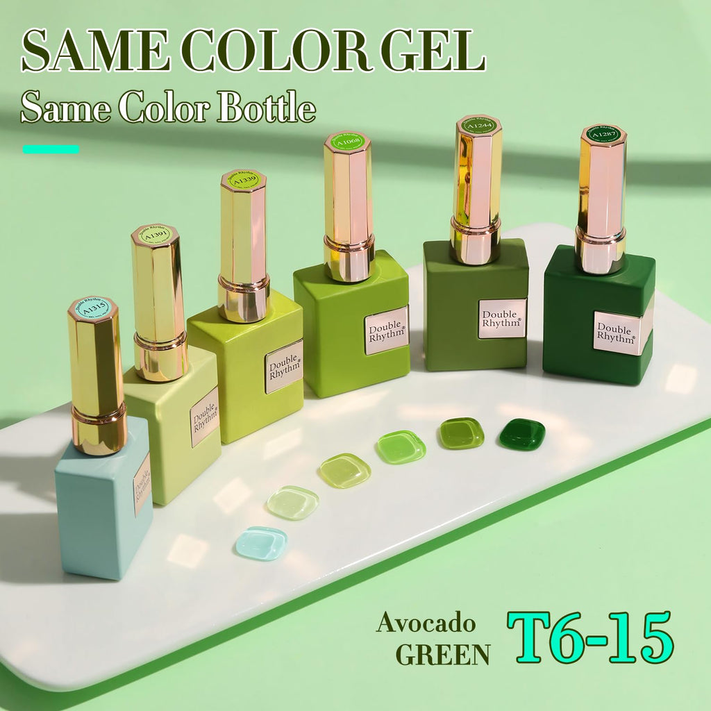 Double Rhythm 6 Pcs Gel Polish Set – 15ml Each in Light Dark Green Olive Teal
