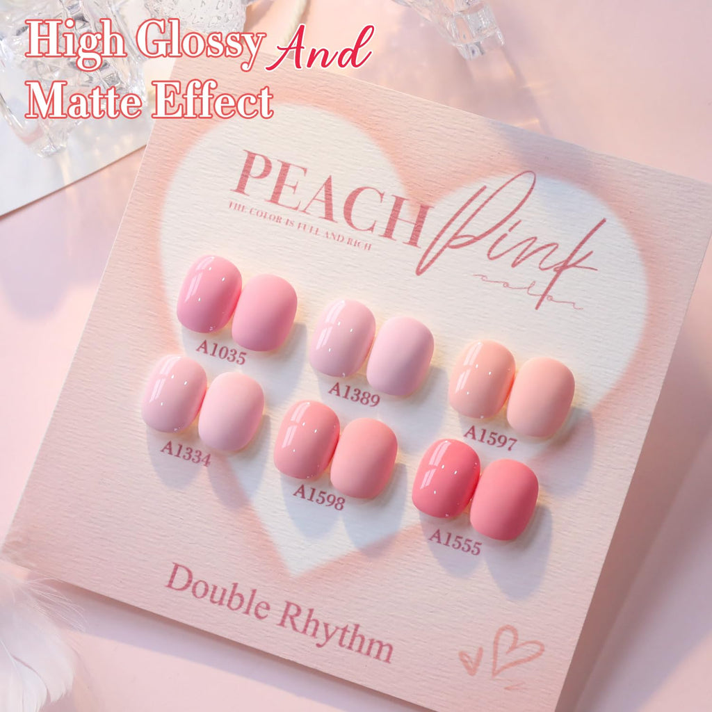 Double Rhythm 6 Pcs 15ml Gel Polish Set – Same Color, Soak-Off, Light Pale Peach Pink Orange Rose (T6-19)