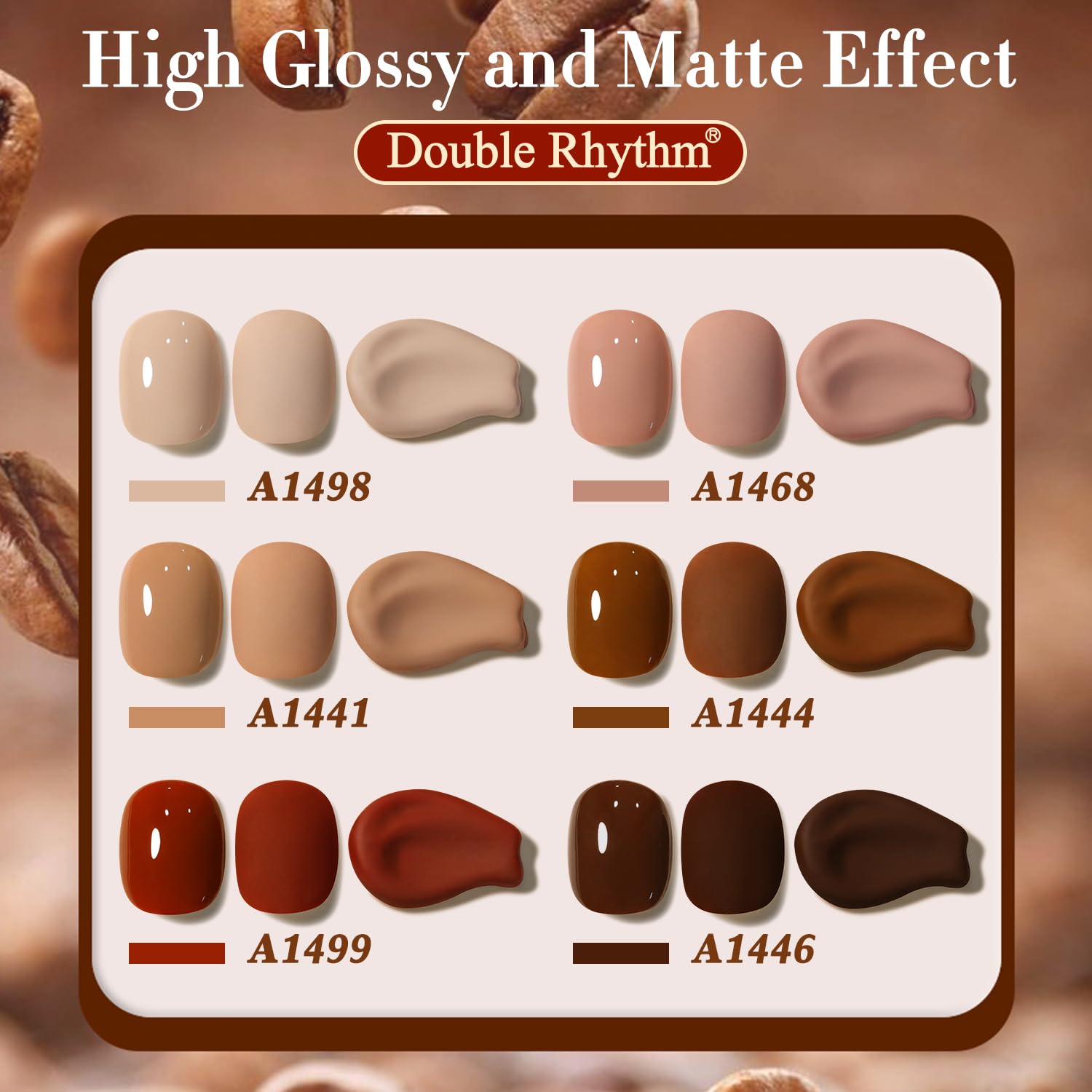 Double Rhythm 6 Pcs Gel Polish Set – 15ml, Soak Off, Same Color For Home Manicure (Coffee Brown to Pink)