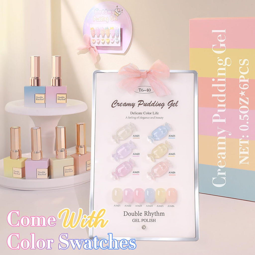 Double Rhythm 6 Pcs 15ml Gel Polish Set – Soak-Off Kit (Blue, Purple, Nude, Pink, Yellow, Beige)
