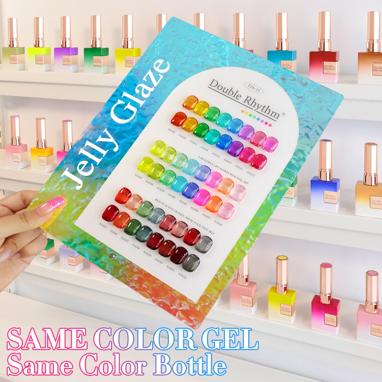 Double Rhythm 28Pcs Gel Nail Polish Set – Neon Jelly Sheer Collection, 0.5oz Bottles