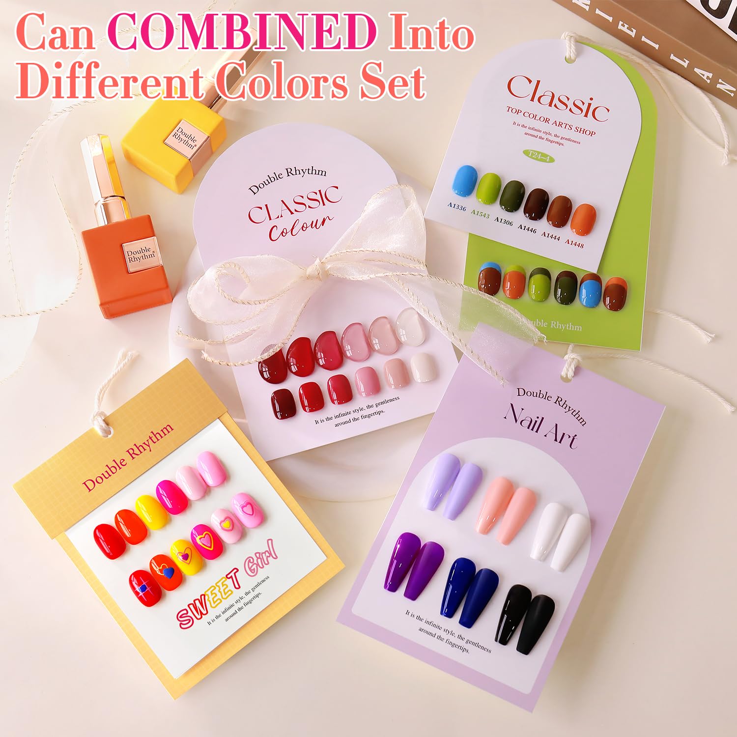 Double Rhythm 28Pcs Gel Nail Polish Set - Same Color, Same Bottle, Soak-Off Kit, Red Pink T24-4