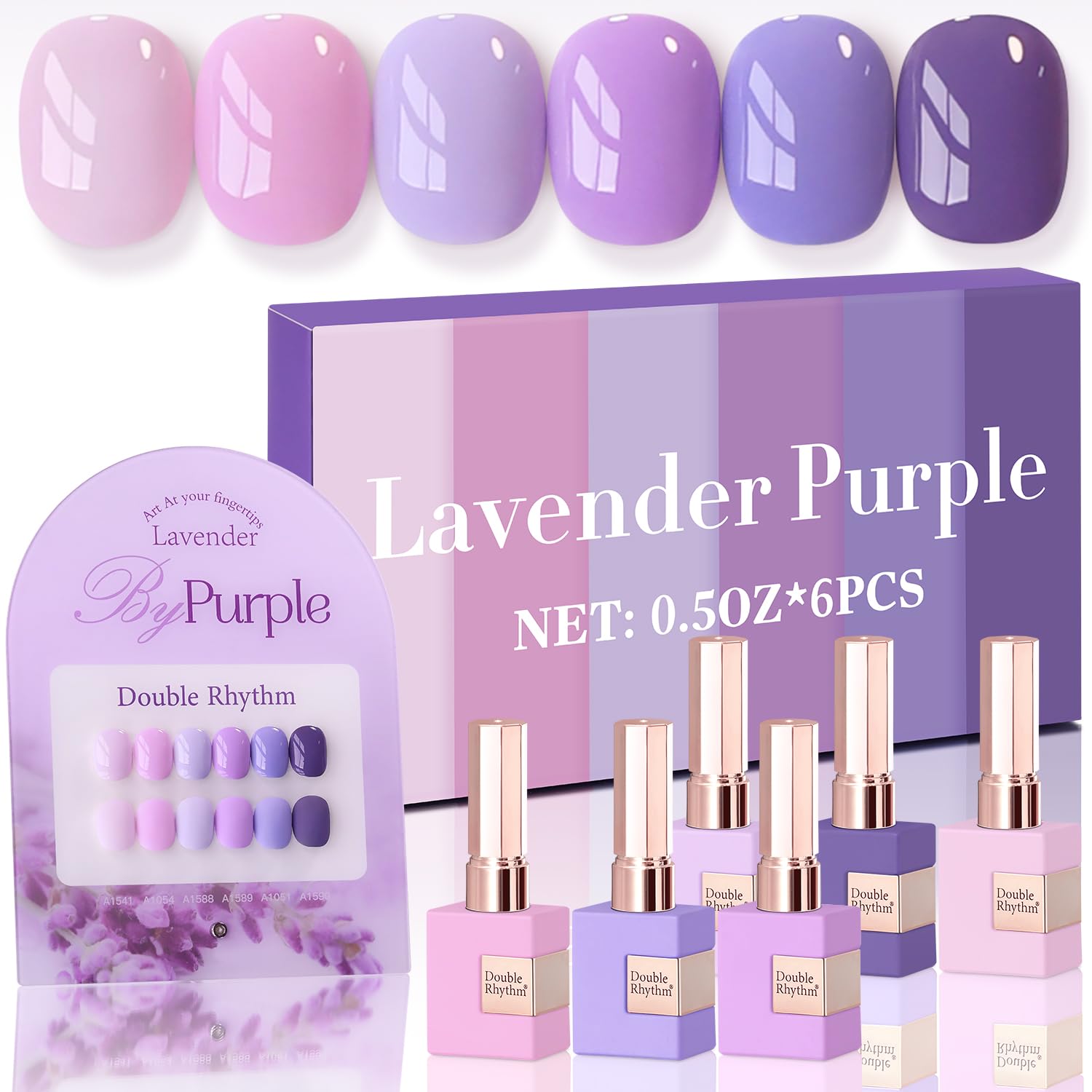Double Rhythm 6 Pcs 15ml Gel Polish Set – Same Color Soak-Off Kit for Nails (Light to Dark Purple)